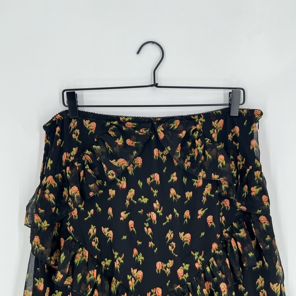 Urban Outfitters Floral Ruffled Asymmetrical Mesh Romantic Frilly Midi Skirt - Picture 1 of 7